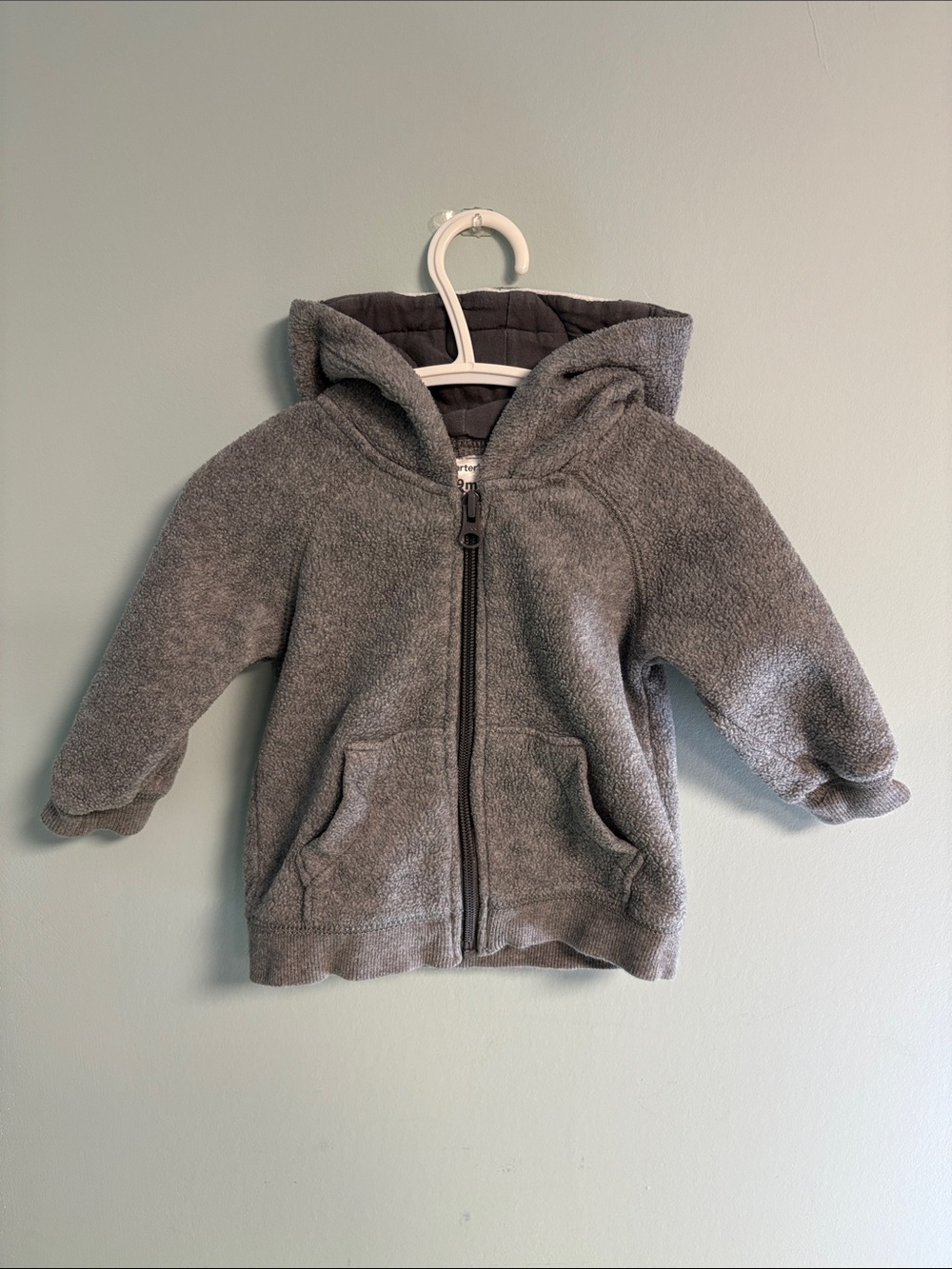 Carter’s Sloth Hooded Zip Up Grey Sweatshirt, Baby Boy Size 9months